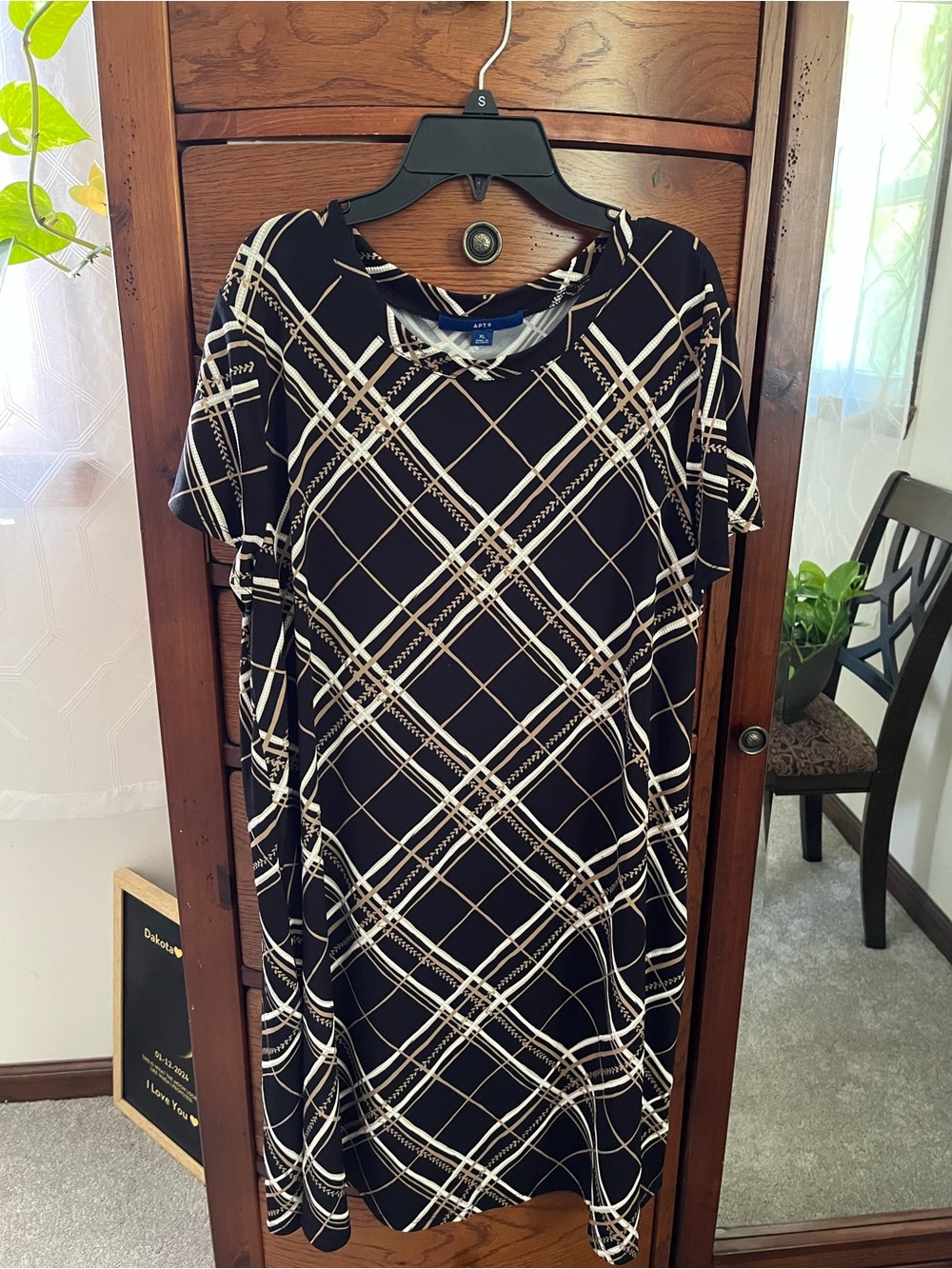 Apt. 9 Black Tunic with Cream Plaid